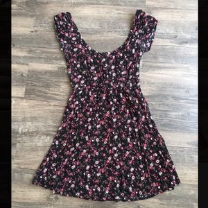 Tilly’s Black + Pink Floral Fitted Skater Dress